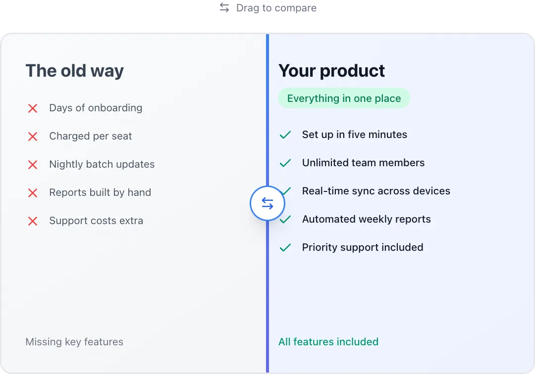 Comparison slider preview