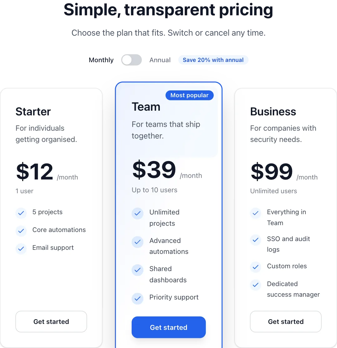 Pricing with billing toggle preview