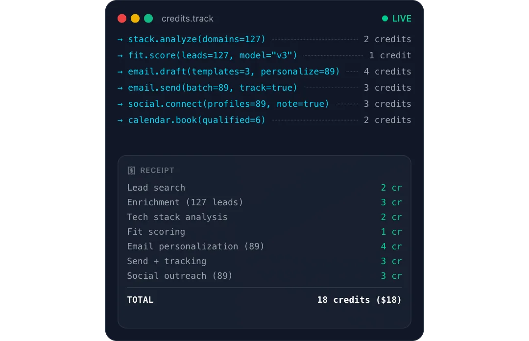 Usage receipt preview